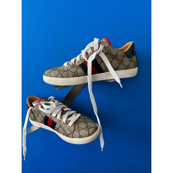 Gucci Ace Supreme GG Guccissima Logo Web Stripe Flat Sneakers Shoes size 6.5 - Picture 4 of 7